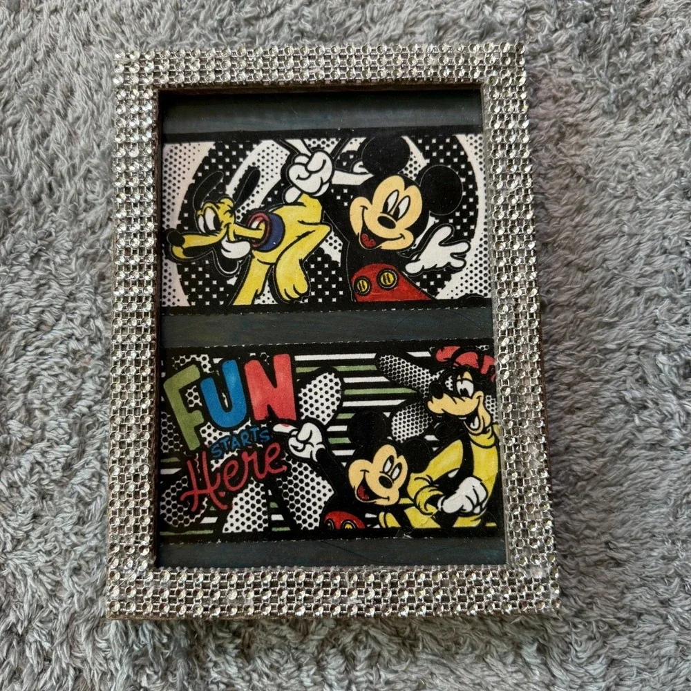 Disney Unisex Mickey Pluto Goofy Picture Frame 5x7 Silver Rhinestone Bling